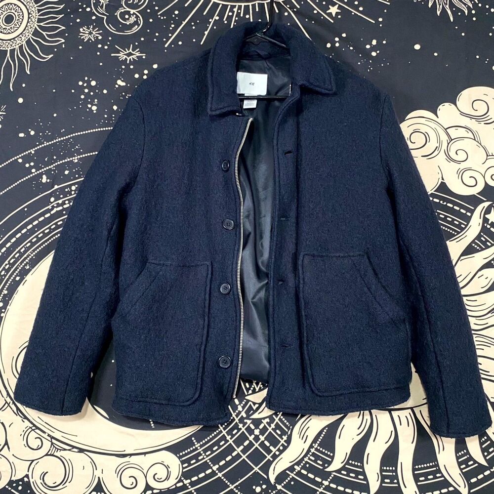 H&M Shirt Jacket Men's S Blue Wool Shacket Classic Outdoor Travel Comfort Preppy